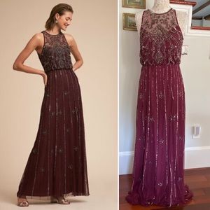 BHLDN x Anthropologie Bordeaux Amanda Beaded Dress Sz 10